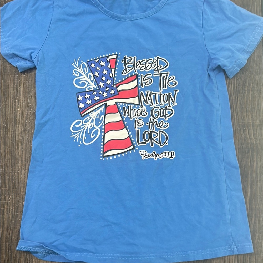 Blue Kids Shirt with Patriotic Cross Design